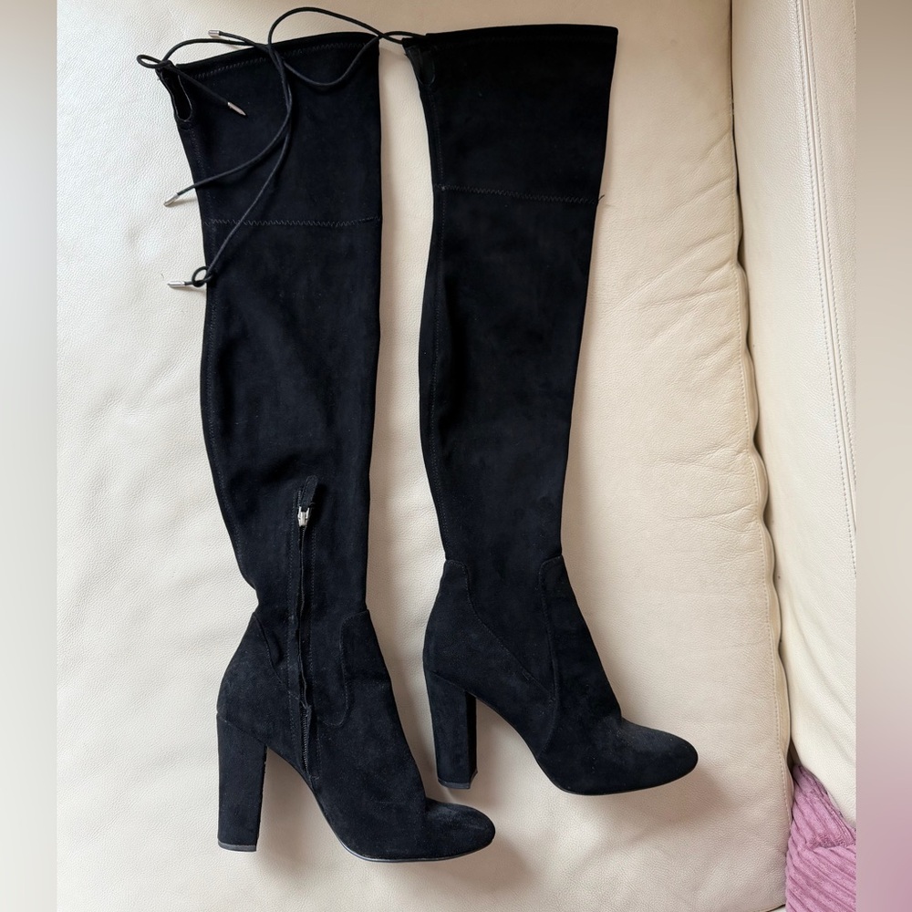 Dolce Vita Black Over-the-Knee Suede Block Heel Boots